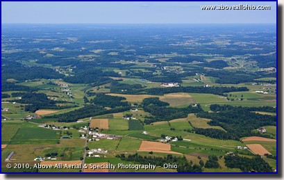 A wide angle aerial landscape photo of the rural Ohio countryside.