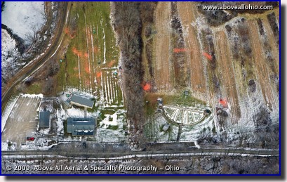Aerial photo - skeet shoot debris on a shooting range near Medina, OH