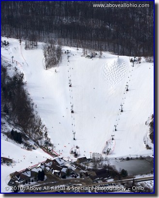 Aerial photograph of ski runs and moguls at Boston Mills Ski Resort, Peninsula, Ohio