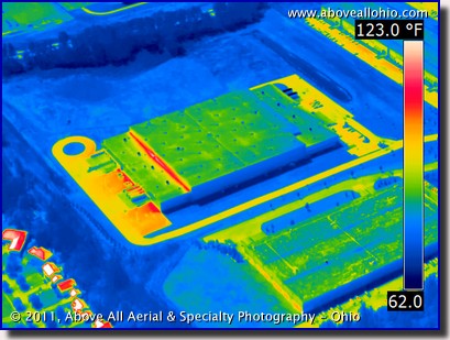 An aerial infrared view of an industrial building near Cleveland, Ohio
