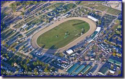 An aerial photo of the Delaware County Fair, home of the Little Brown Jug, Delaware, Ohio