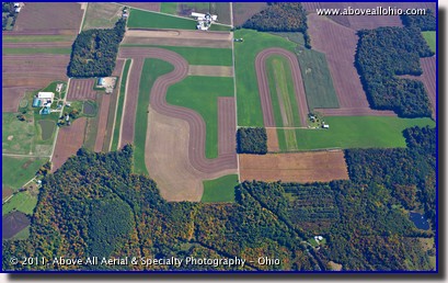 An aerial image of farmland in the early fall in rural OH