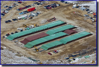 An aerial view of a huge stockpile of water line in Willard, OH.