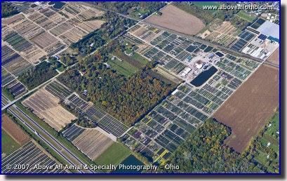 An aerial view of a large plant nursery near Huron, Ohio