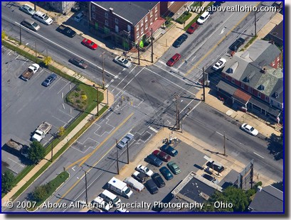 Aerial photograph of an intersection and accident scene