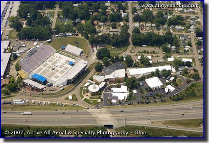 Aerial photograph of the Pro Football Hall of Fame in Canotn, OH