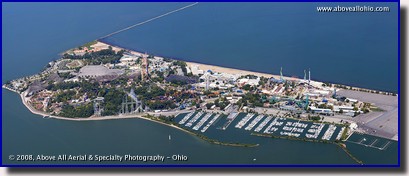 Aerial panoramic photo of Cedar Point amusement park in Sandusky, Ohio.