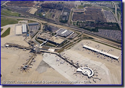 Aerial view of Cleveland Hopkins Airport Terminal and Ford plant