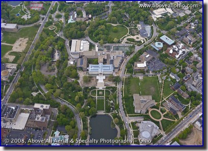 Aerial photo of The Cleveland Art Museum, Botanical Gardens, and Severance Hall