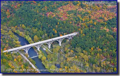 Aerial photo - fall foliage and bridge Cuyahoga Valley National Park, near Cleveland OH