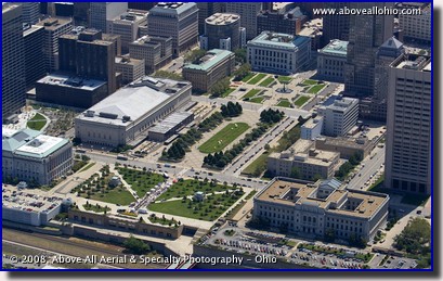 Aerial photograph of Mall B in downtown Cleveland