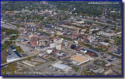 A wide angle aerial view of downtown Youngstown, Ohio, taken in early fall, 2007.