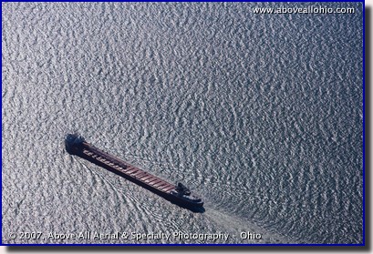 Aerial photograph of a ship on Lake Erie
