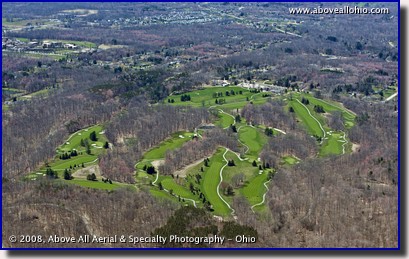 An aerial view of a very green Sleepy Hollow golf course in early spring; Brecksville, OH