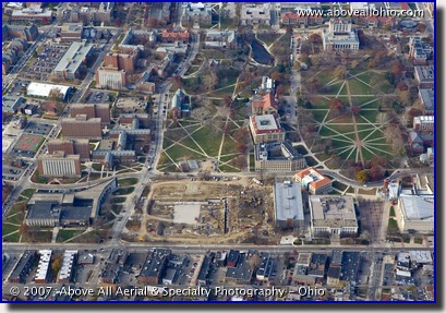 Aerial photograph of the new Ohio Union under construction in Columbus