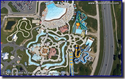 Overhead aerial view of Zoombezi Bay waterpark in Columbus, Ohio