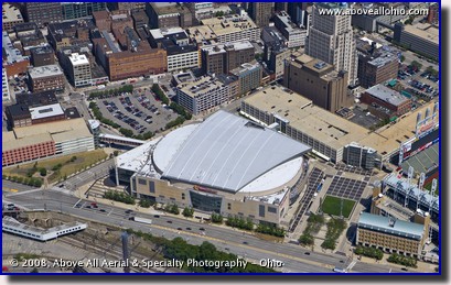 Aerial view of Quicken Loans Arena, home of the Cleveland Cavaliers