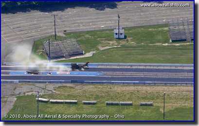 An "enhanced" aerial view of a one-horsepower drag racer at Dragway 42 in West Salem, Ohio