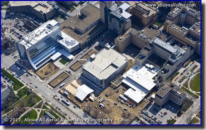 An aerial view of the new Seidman Cancer Center, part of University Hospitals, Cleveland, Ohio