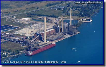 Aerial photo of a ship docked near Port Huron, Michigan