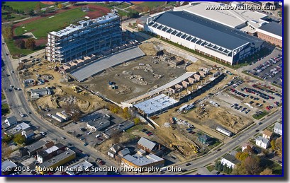 Aerial picture of the new University of Akron Zips stadium construction