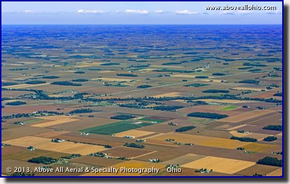 A wide angle aerial view of western Ohio, where the flat land is great for farming.