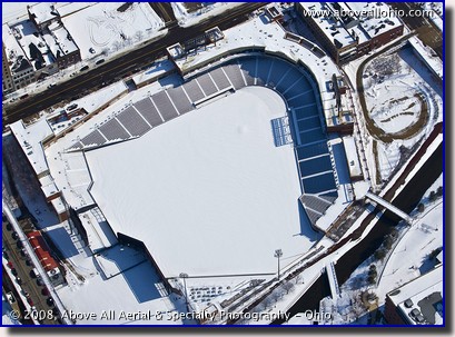 Canal Place baseball stadium in Akron, OH, in the winter